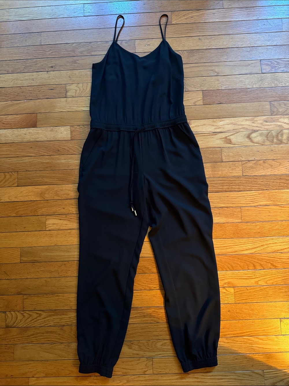 Banana Republic Black Spaghetti-Strap Jumpsuit with Drawstring Waist